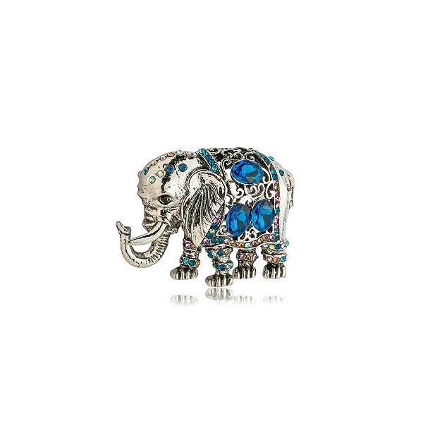 Broche elefante cristais azuis prateado