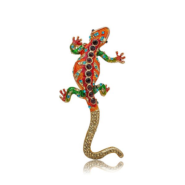 Broche lagarto cristais coloridos