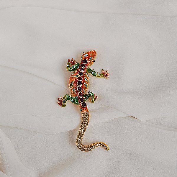 Broche lagarto cristais coloridos