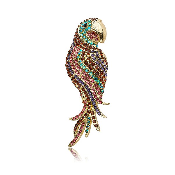 Broche papagaio cristais coloridos