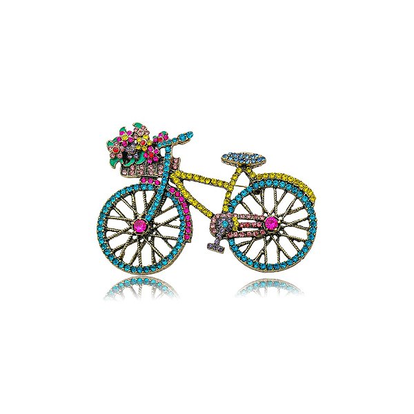 Broche bicicleta cristais coloridos