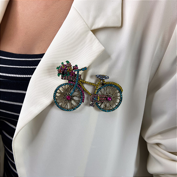 Broche bicicleta cristais coloridos