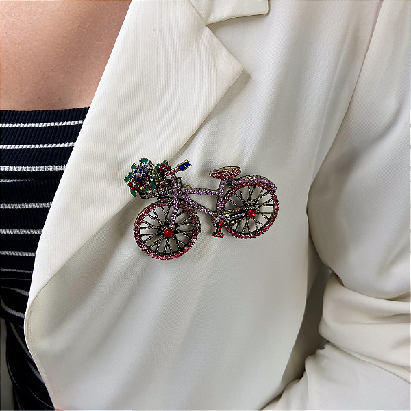 Broche bicicleta cristais coloridos