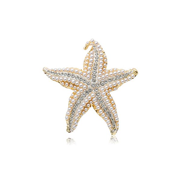 Broche estrela do mar pérolas cristais