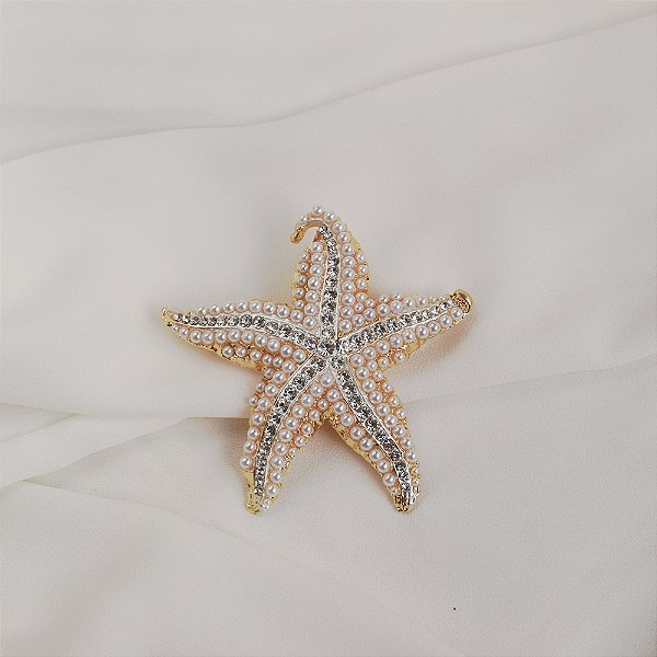 Broche estrela do mar pérolas cristais