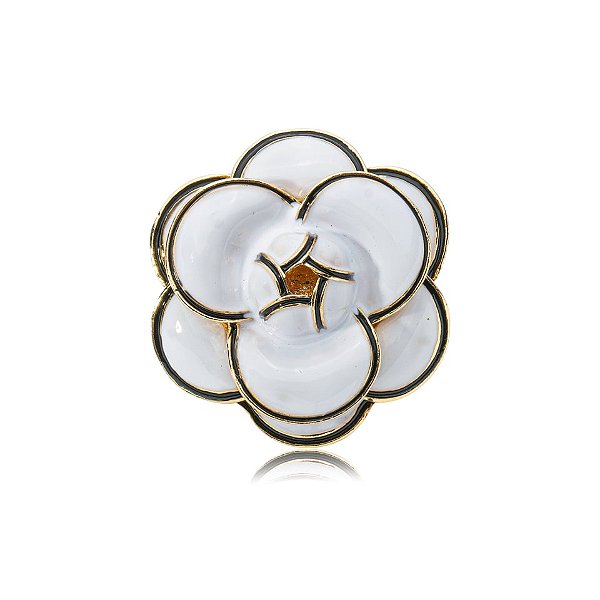 Broche camélia esmaltada branca