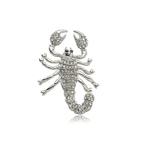 Broche escorpião cristal prateado