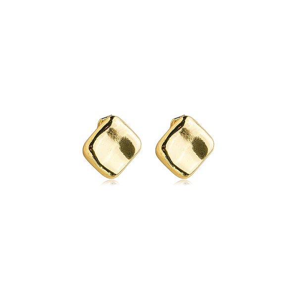 Brinco pressão quadrado metal amassado ouro semijoia