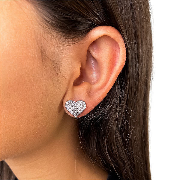 Brinco pressão coração zircônia ródio semijoia