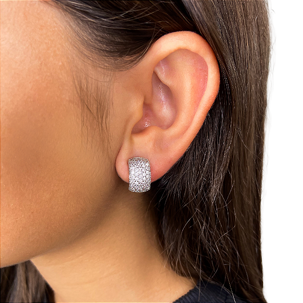 Brinco pressão curvado zircônia ródio semijoia