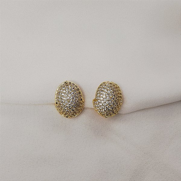 Brinco pressão oval zircônia ouro semijoia