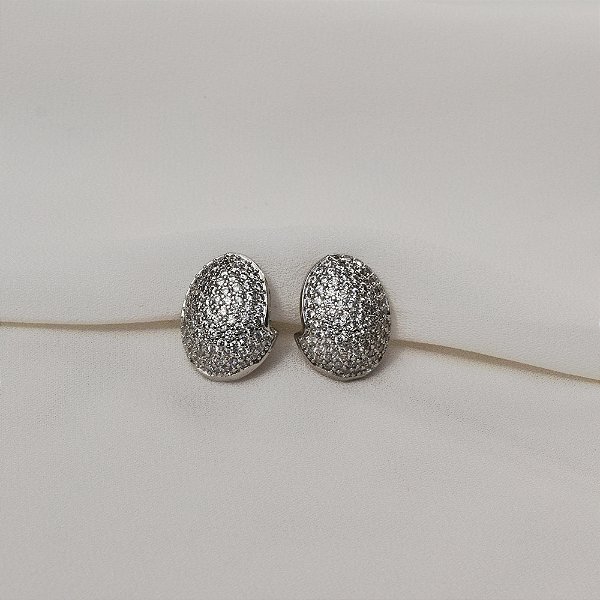 Brinco pressão oval zircônia ródio semijoia