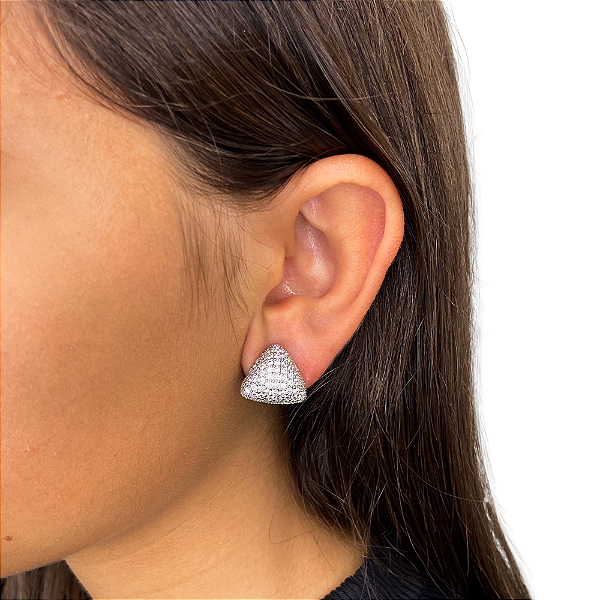 Brinco pressão triangular zircônia ródio semijoia