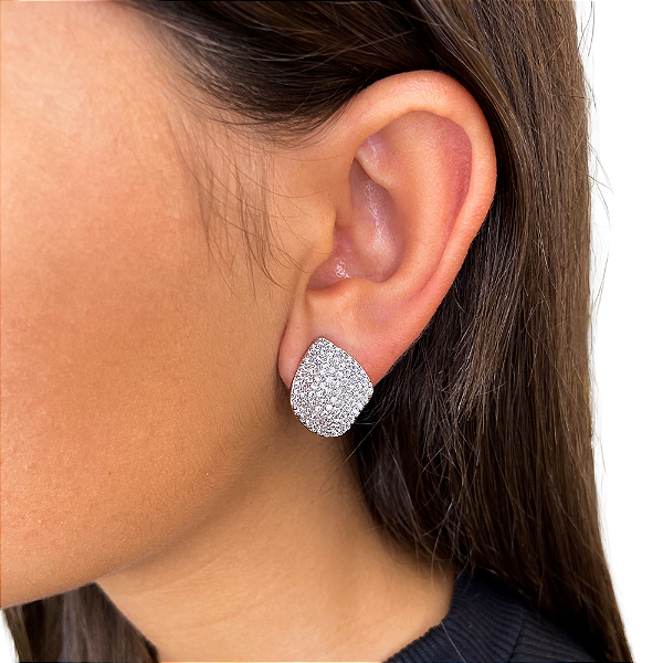 Brinco pressão curvado zircônia ródio semijoia