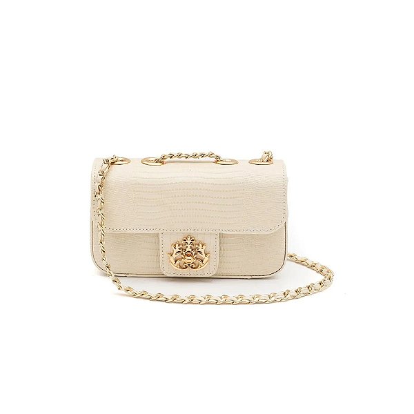 Mini Bolsa Isla Anne em Couro Lizard Vanilla Ouro