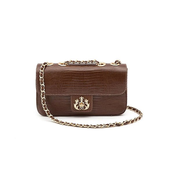 Bolsa Isla Anne em Couro Lizard Mascavo Ouro