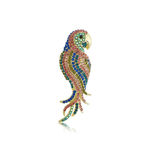 Broche papagaio cristais coloridos