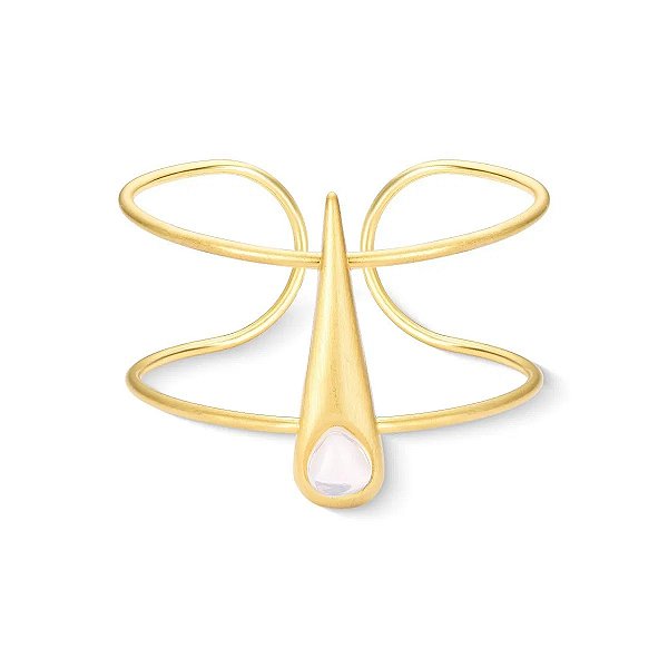 Bracelete gota alongada pedra natural opalina ouro acetinado semijoia