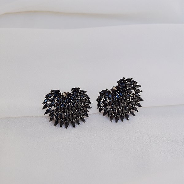 Brinco asa zircônia black ródio negro semijoia YJ0074