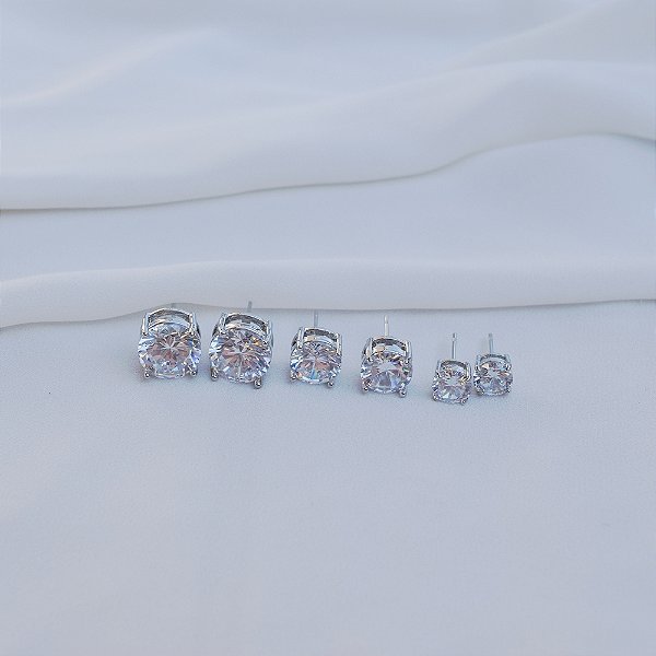 Kit 3 brincos ponto de luz zircônia ródio semijoia E0123