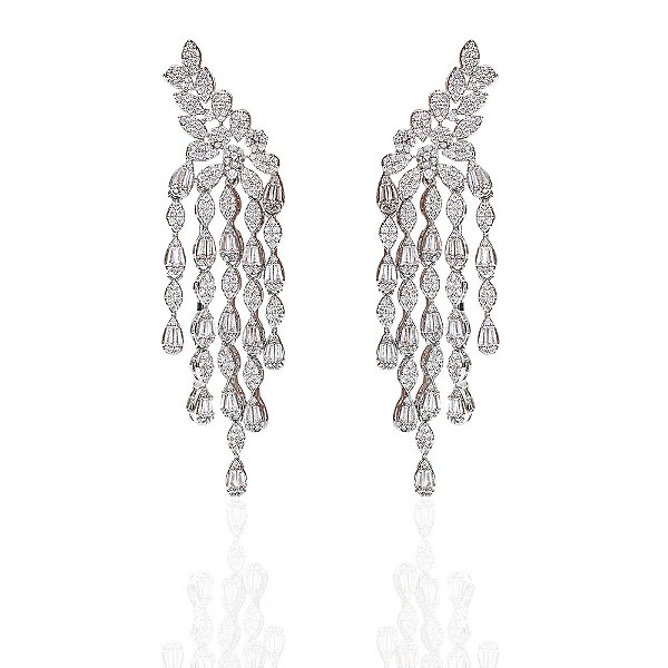 Brinco franja zircônia ródio semijoia