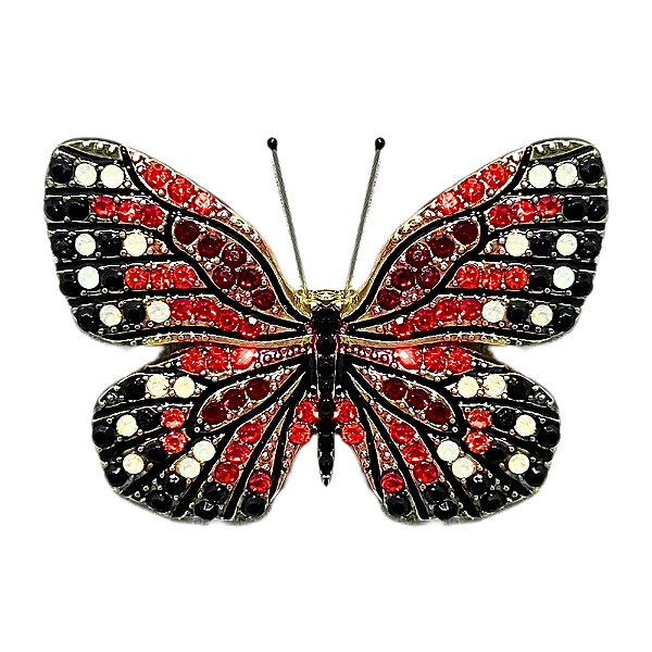 Broche magnético borboleta cristais vermelho m