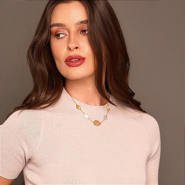 Colar curto mix ouro e ródio fosco semijoia