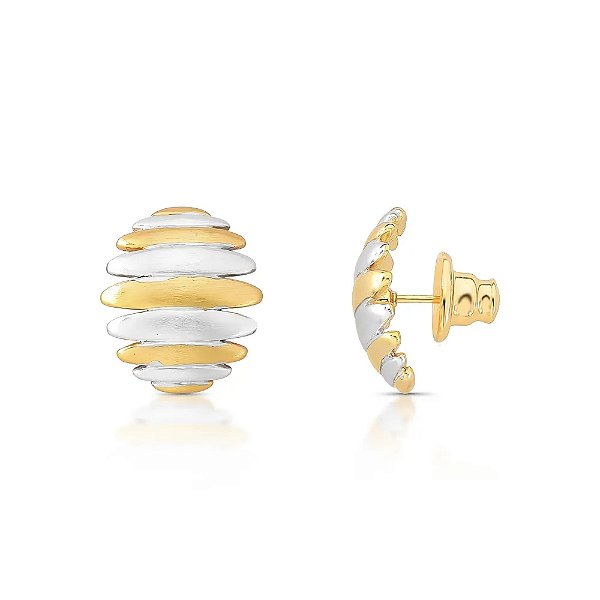 Brinco ear hook mix ouro e ródio fosco semijoia