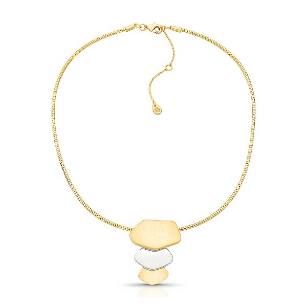 Colar curto mix ouro e ródio fosco semijoia