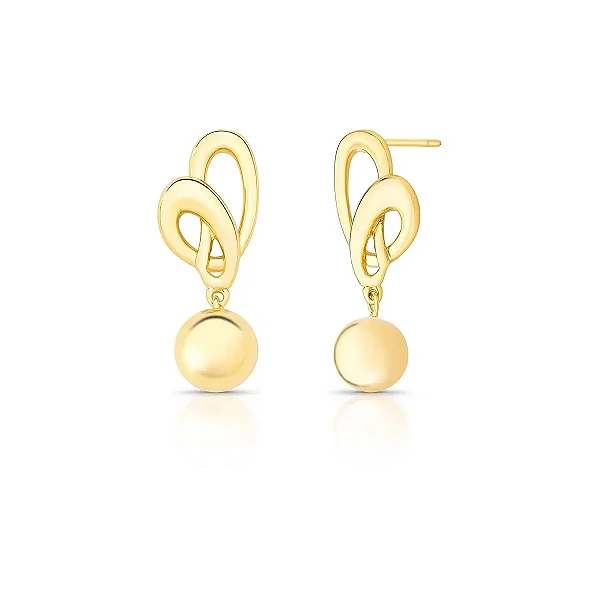 Brinco pêndulo vazado esfera ouro semijoia