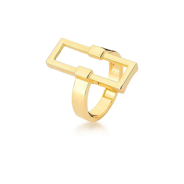 Anel retangular vazado ouro semijoia