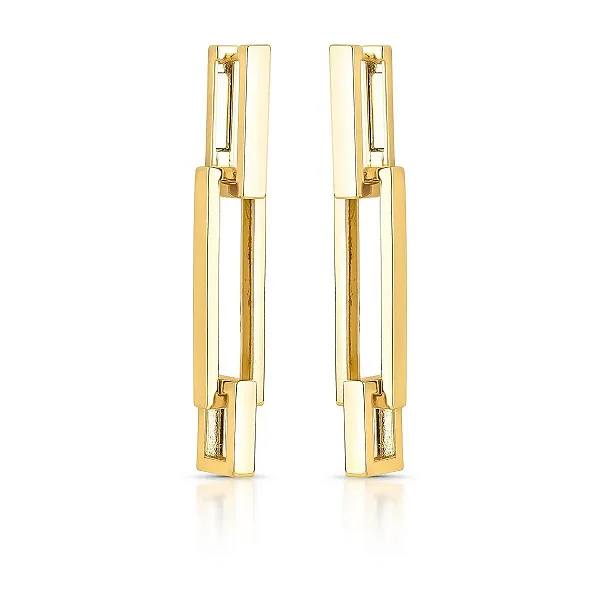 Brinco 2 em 1 argola retangular ouro semijoia