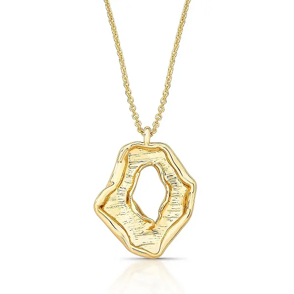 Colar pingente oval vazado ouro semijoia