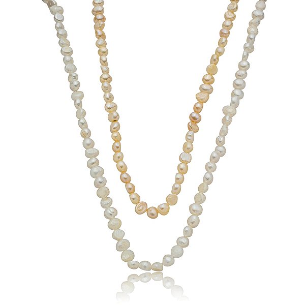 Colar duplo pérolas de água doce ródio semijoia