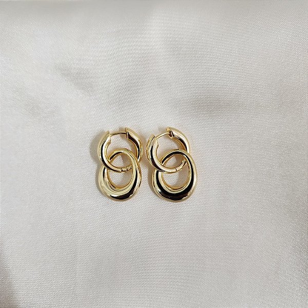 Brinco argolinha 2 em 1 penduricalho ouro semijoia