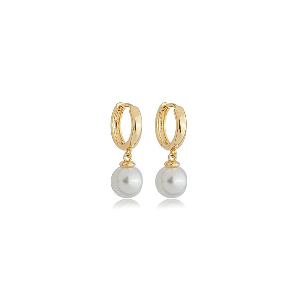 Brinco argolina pérola shell ouro semijoia