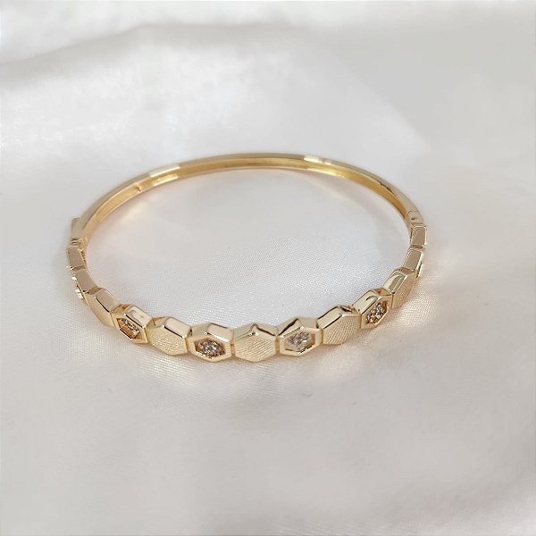 Bracelete colmeia cristal ouro semijoia