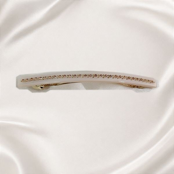 Presilha de Cabelo Fina e Alongada Off-White com Fileira de Cristais – 10,5 cm