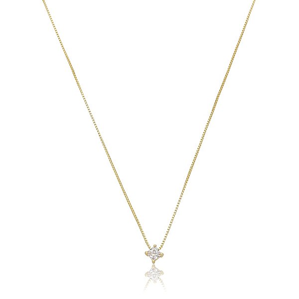 Colar ponto de luz quadrado zircônia ouro semijoia