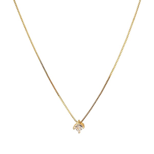 Colar ponto de luz quadrado zircônia ouro semijoia