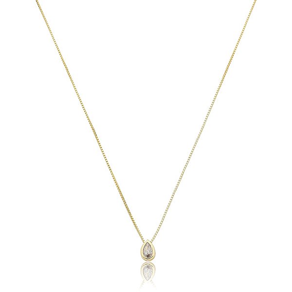 Colar ponto de luz gota zircônia ouro semijoia