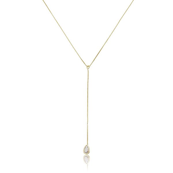 Colar ponto de luz gota zircônia ouro semijoia