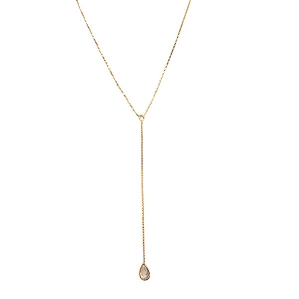 Colar ponto de luz gota zircônia ouro semijoia