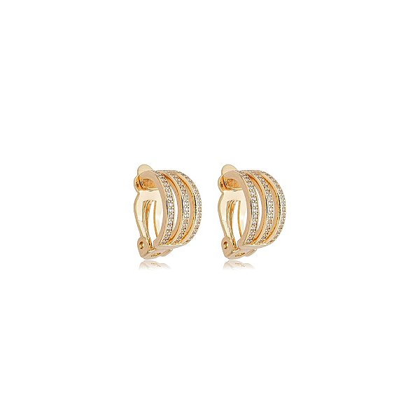 Brinco pressão aros zircônia ouro semijoia