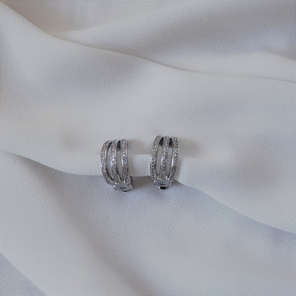 Brinco pressão aros zircônia ródio semijoia