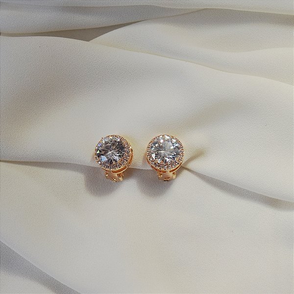 Brinco pressão redondo zircônia ouro semijoia