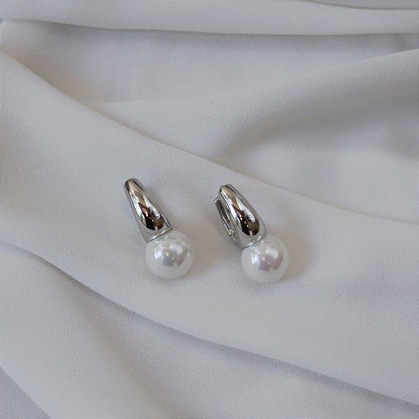 Brinco argolinha pérola ródio semijoia 24k20036