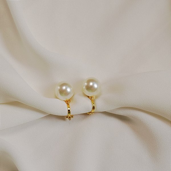 Brinco pressão pérola m ouro semijoia