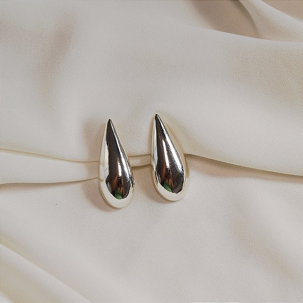 Brinco pressão gota lisa ródio semijoia