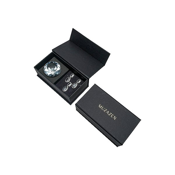 Kit Colar e Brinco Zircônia com Caixa Decorativa Diamante